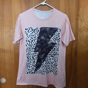 Pink T-Shirt with Leopard Print and Lightning Bolt